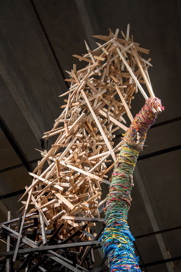 Scottie Burgess Sustainable wood wrapping sculpture installation